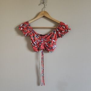 Almost Famous Butterfly Crop Top Size Small Pink Ruched Off Shoulder Y2K Style